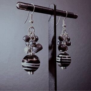 Black and Silver Spherical Bead Earrings